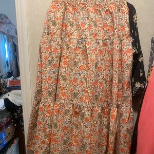 Universal Thread Floral Midi Skirt in Orange and White 33 long washed once